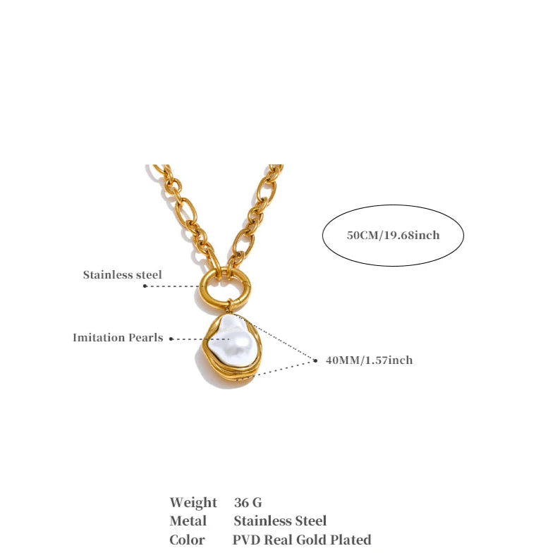 50CM Baroque Pearl Pendant Necklace – Gold Stainless Steel