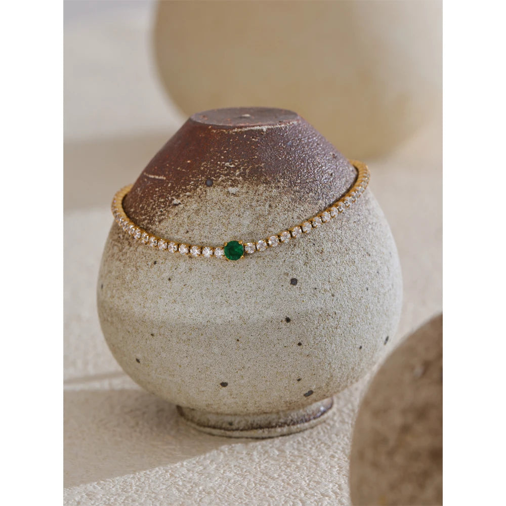 2MM Cubic Zirconia Charm Bracelet – 18K Gold Plated Stainless Steel