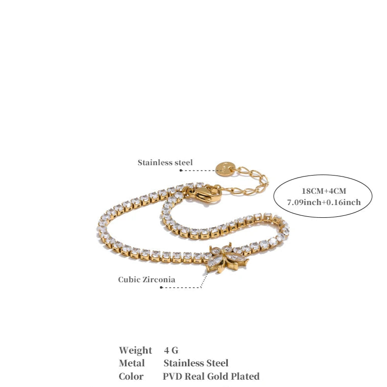 3MM Butterfly Zirconia Tennis Bracelet – Gold/Silver Stainless Steel, Delicate & Bling