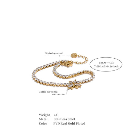 3MM Butterfly Zirconia Tennis Bracelet – Gold/Silver Stainless Steel, Delicate & Bling