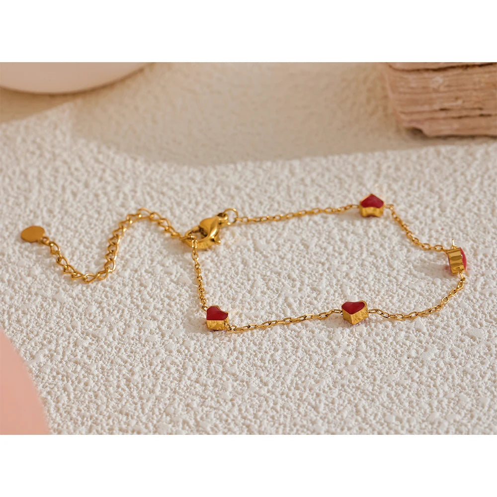 Double Side Enamel Heart Bracelet – Gold Plated Stainless Steel