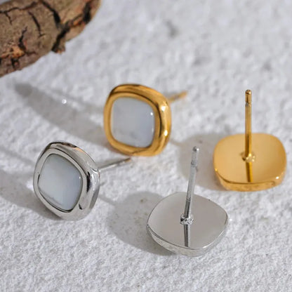 Stylish Gold Plated Shell Square Earrings – Tarnish-Free Stud Design