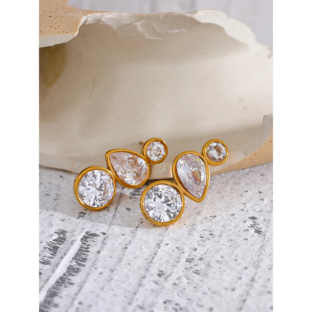Tarnish-Free Gold Plated Cubic Zirconia Stud Earrings – Water Resistant Design