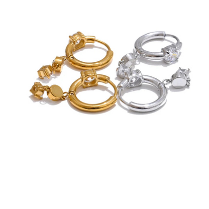 Gold Plated Stainless Steel Cubic Zirconia Drop Earrings