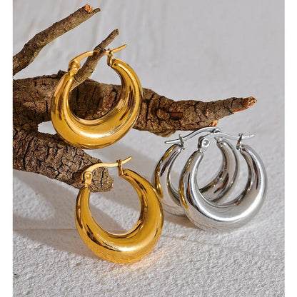 Stainless Steel Geometric Hoop Earrings Jewelry for Women - 18K Earrings Gold Plated