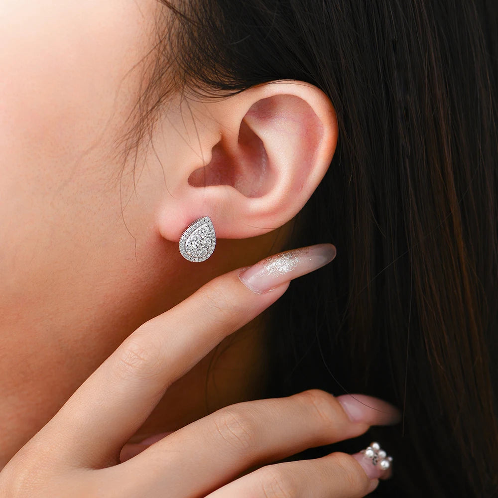 Luxe Jewels Teardrop Shape Earrings Moissanite - Round Cut 925 Sterling Silver Rhodium Plated For Women