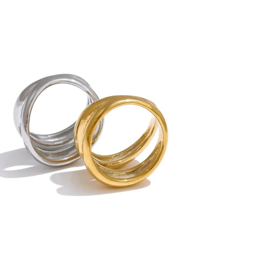 Luxe Jewels Stainless Steel Double Layer Cast Ring - 18K Real Gold Plated Waterproof Jewellery