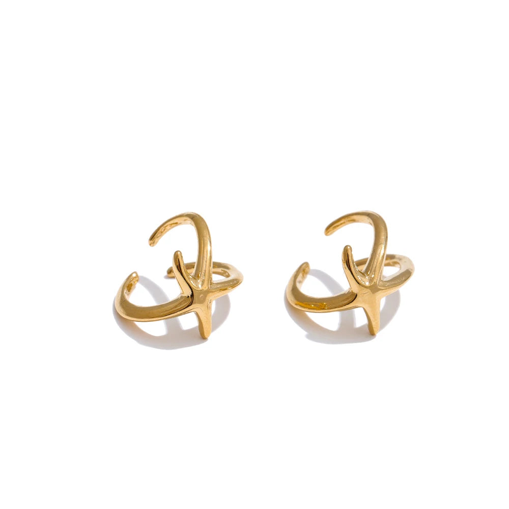 18K Gold Plated Stainless Steel Ocean Style Non-Piercing Metal Starfish Ear Clip Earrings Fashion Jewelry