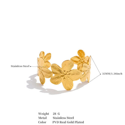 Luxe Jewels Waterproof 18K Golden Plated Stainless Steel Flower Bracelet Bangle Daily Wear Fashion Trendy Jewelry