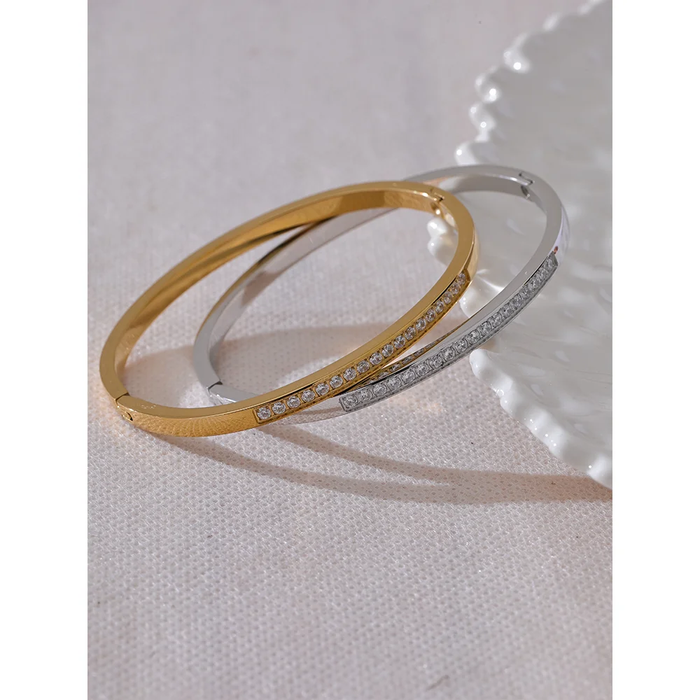 Cubic Zirconia Bangle – 60mm Gold-Plated Stainless Steel Daily Bracelet