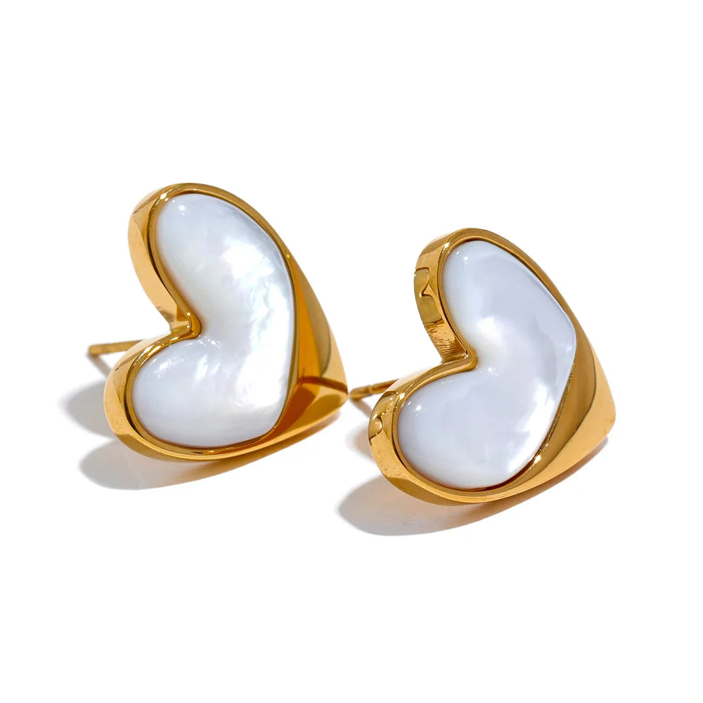 Elegant Waterproof Gold Heart Stud Earrings – Stainless Steel