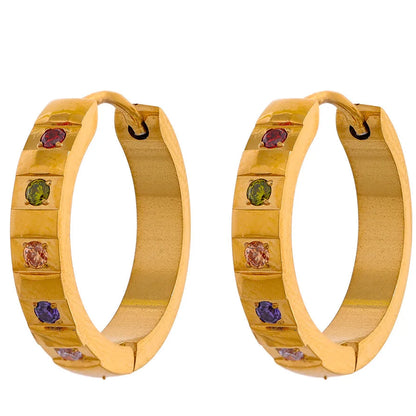 20mm Exquisite Colorful Cubic Zirconia Stainless Steel Round Hoop Earrings  Waterproof Classic Jewelry