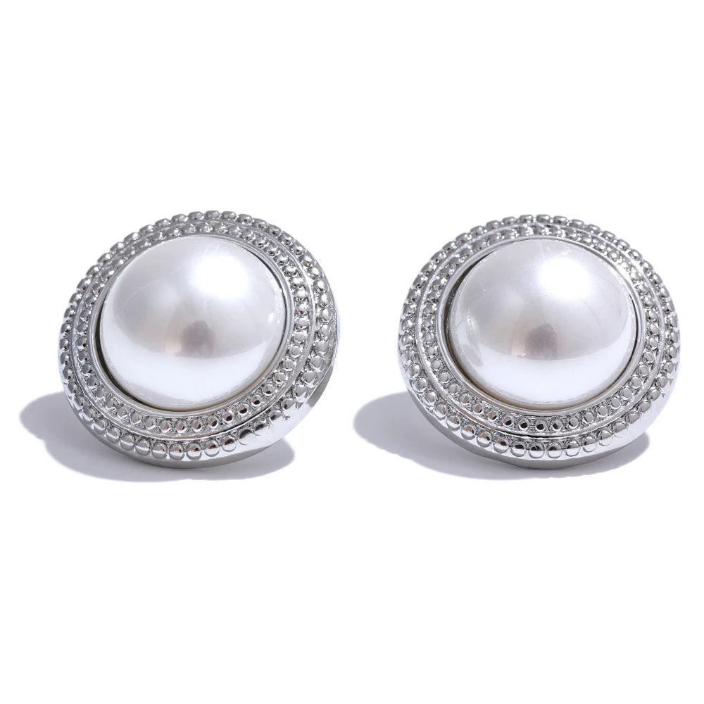 Korean Imitation Pearls Round Stud Earrings Hypoallergenic Elegant Classic Daily Fashion Gold & Platinum PVD Plated Jewelry