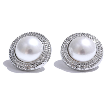 Korean Imitation Pearls Round Stud Earrings Hypoallergenic Elegant Classic Daily Fashion Gold & Platinum PVD Plated Jewelry