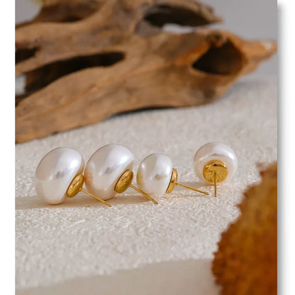 18mm / 12mm Korean Style Pearl Round Stud Earrings Versatile Daily Stainless Steel Fashion Jewelry