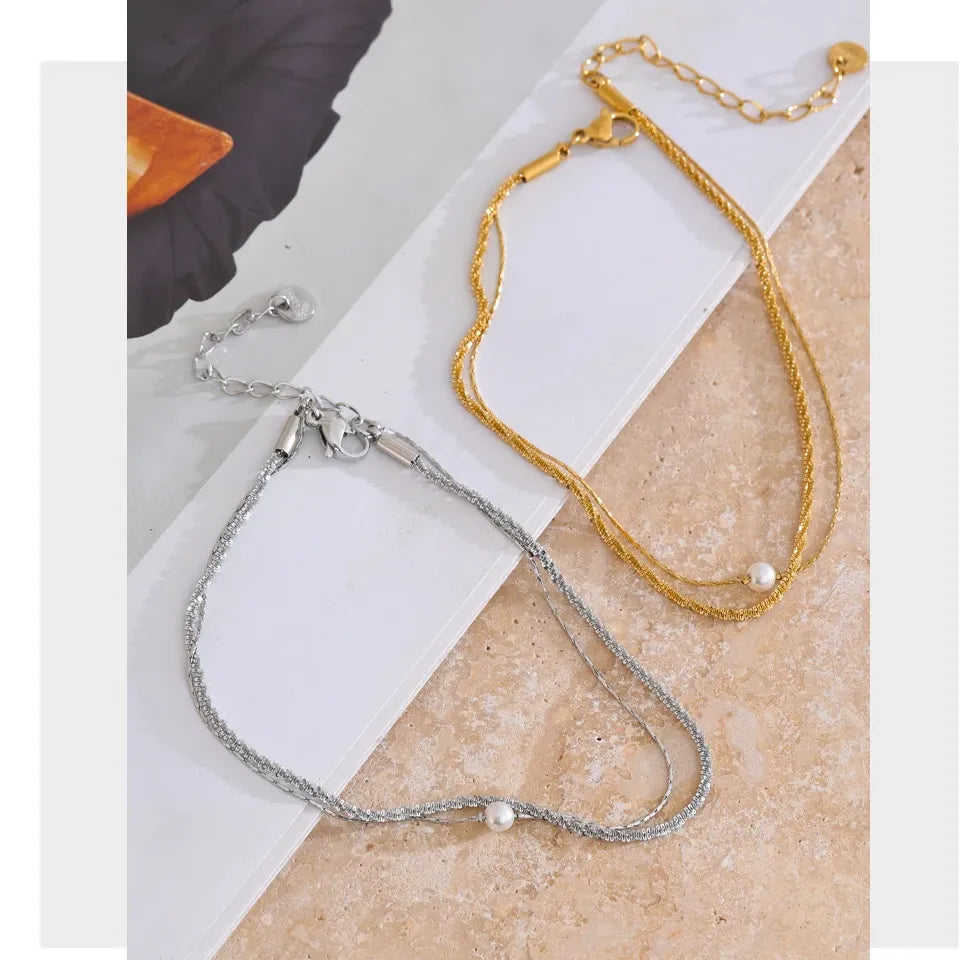 Layered Pearl Anklet – Gold & Platinum Plated Fashion Jewelry