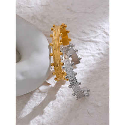 Wide Textured Cuff Bracelet – 18K Gold Plated Stainless Steel, Statement Jewelry