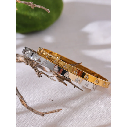 Heart Zirconia Bangle – Gold Plated Stainless Steel Bracelet