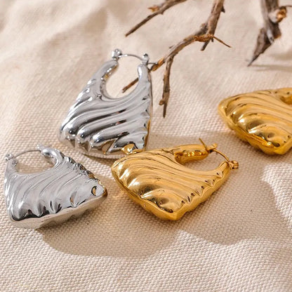 Stainless Steel Hollow Chunky Hoop Earrings Gold Silver Color Waterproof Jewelry for Women