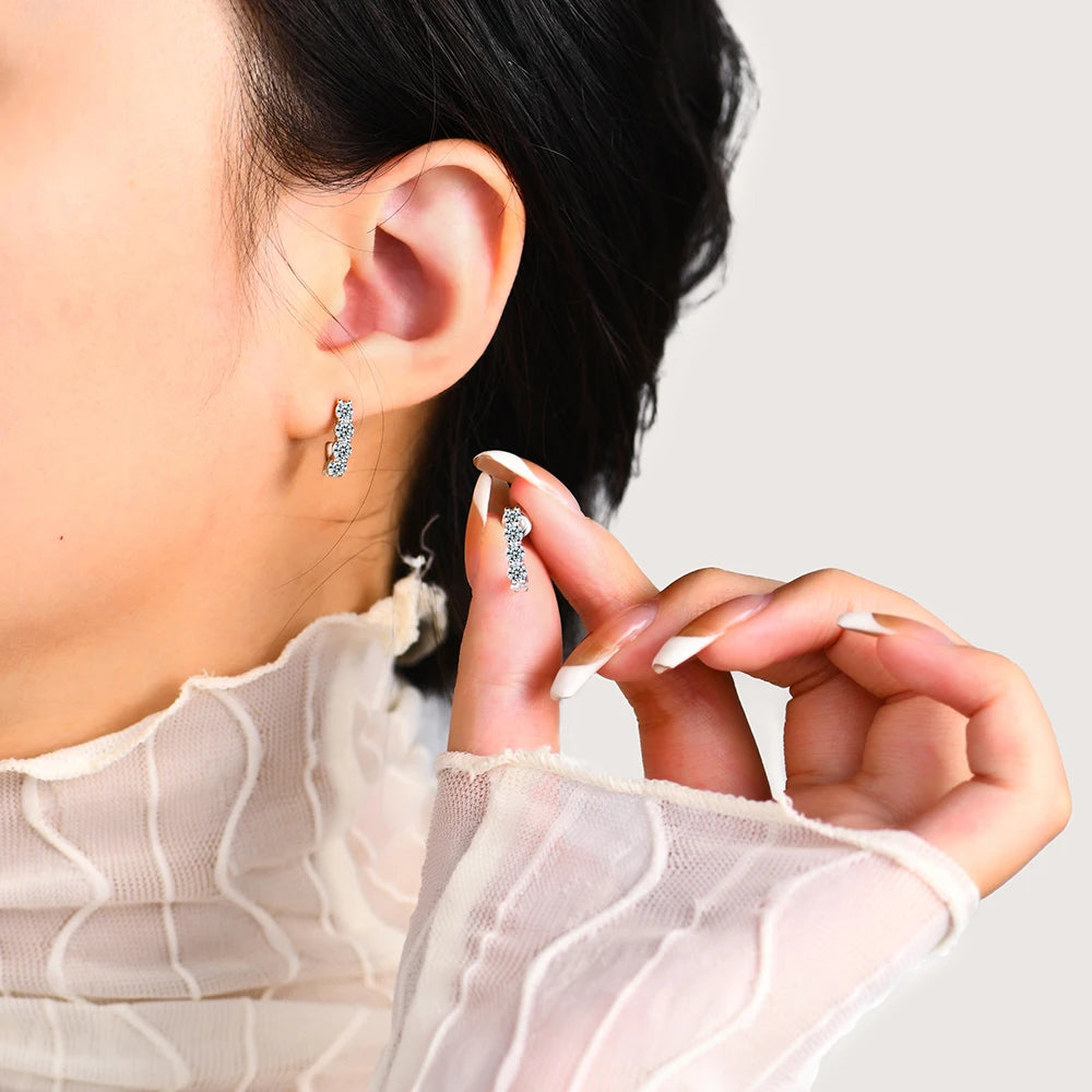 Luxe Jewels 3.0mm Moissanite Hoop Earrings Plated Stud Earrings for Women Fine Jewelry