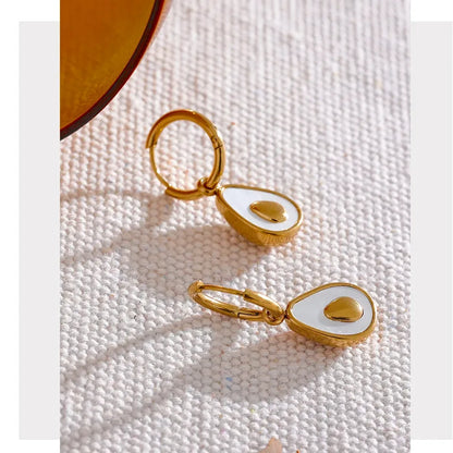 Golden Avocado Drop Stainless Steel Fruit Huggie Hoop Earrings for Women Natural Shell Fashion Charm Cute Jewelry