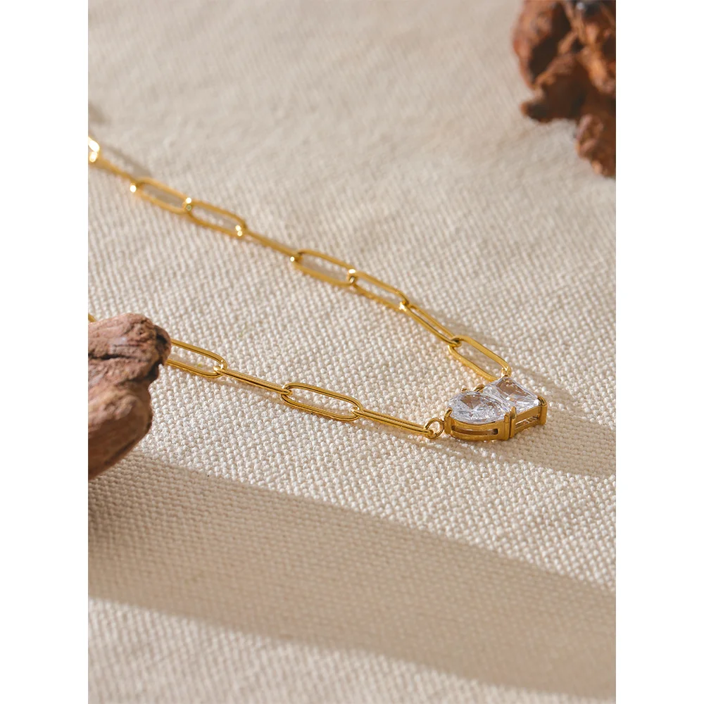 Cubic Zirconia Necklace – Modern Geometric Pendant on Gold Chain