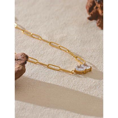 Cubic Zirconia Necklace – Modern Geometric Pendant on Gold Chain