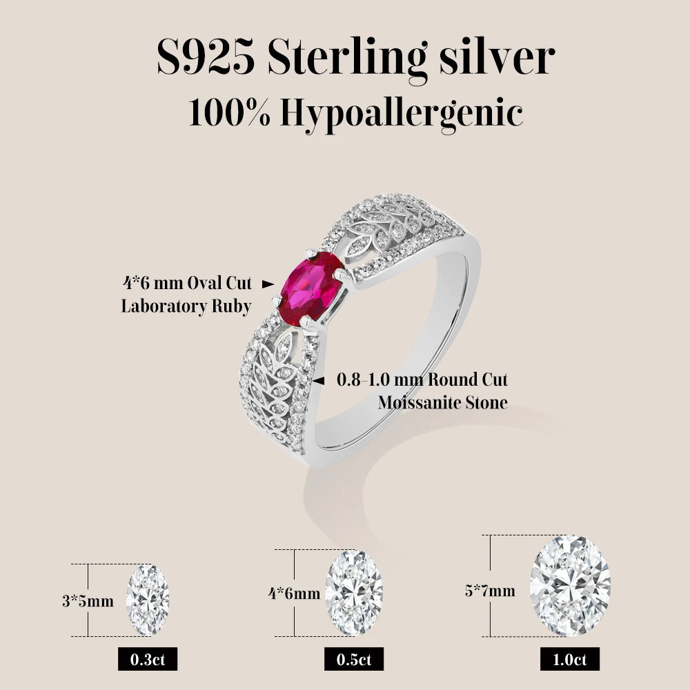 Gorgeous Lab Grown Premium Ruby Women's Ring - 925 Sterling Silver Moissanite Ring Luxe Jewelry