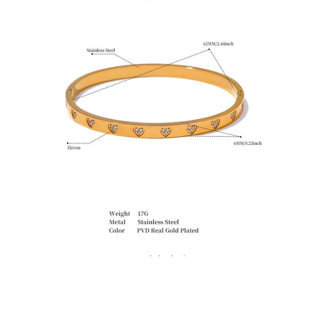 Heart Zirconia Bangle – Gold Plated Stainless Steel Bracelet