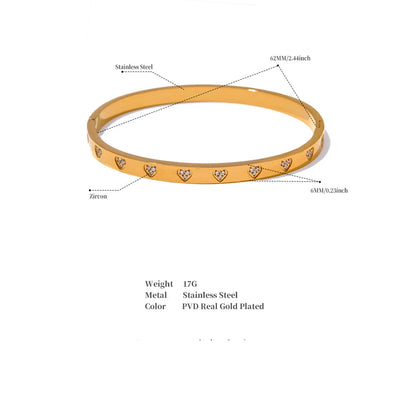 Heart Zirconia Bangle – Gold Plated Stainless Steel Bracelet