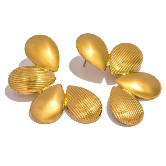 Elegant Geometric Flower Stainless Steel Earrings for Women Smooth Gold Plated Exquisite Jewelry