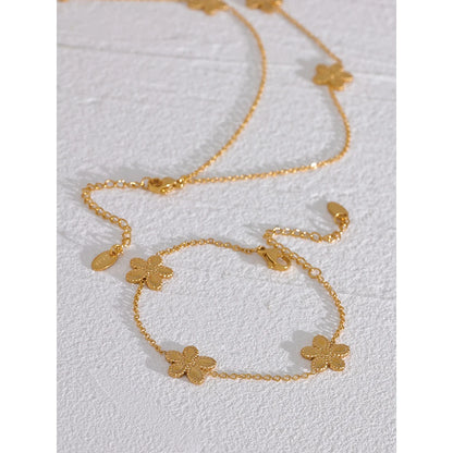 Gold Flower Jewelry Set – Stainless Steel Necklace & Bracelet