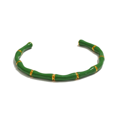 Colorful Enamel Bamboo Cuff – Gold Plated Stainless Steel