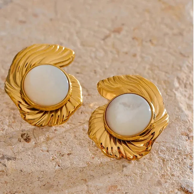 Chic Gold Plated Stud Earrings – Waterproof Natural Shell Design
