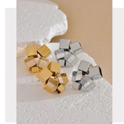 Stylish Unique Creative Square Hollow Stud Earrings for Women Distinctive Chic Jewelry