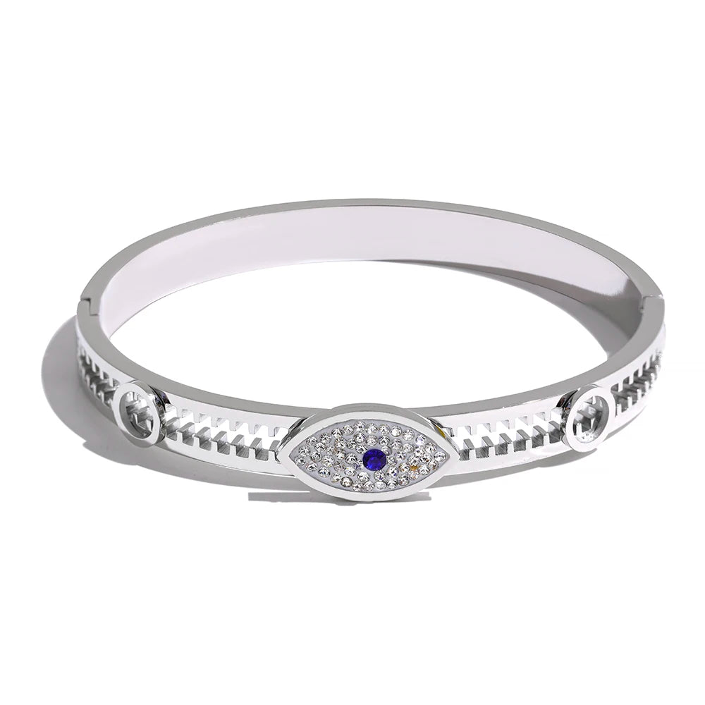 60mm Evil Eye Real 18K Gold-Plated Stainless Steel Bangle