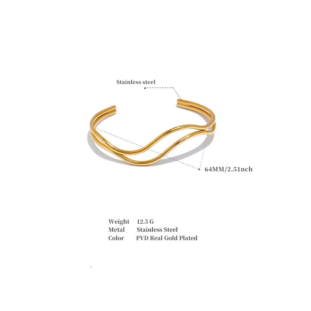 Double Layer Hollow Cuff – Adjustable Gold Plated Stainless Steel Bracelet