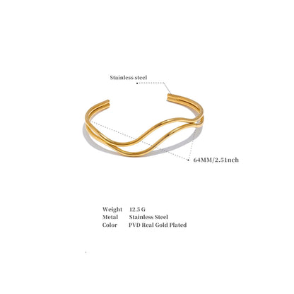 Double Layer Hollow Cuff – Adjustable Gold Plated Stainless Steel Bracelet