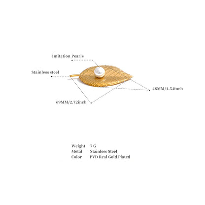 Leaf Pearl Brooch – Minimalist Gold-Plated Stainless Steel Pin