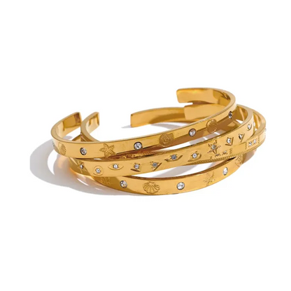 Ocean Elements Cuff Bracelet – 18K Gold Plated Stainless Steel 61mm