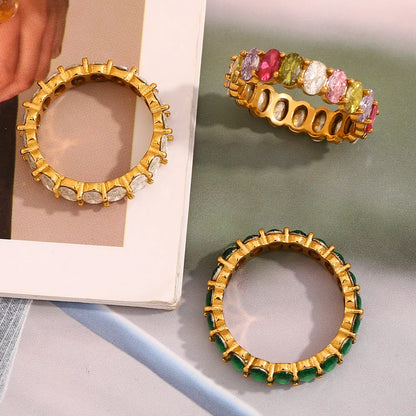 Luxe Jewels Zircon Oval Crystal Band Women’s Ring – 18K Gold Plated Tarnish-Free