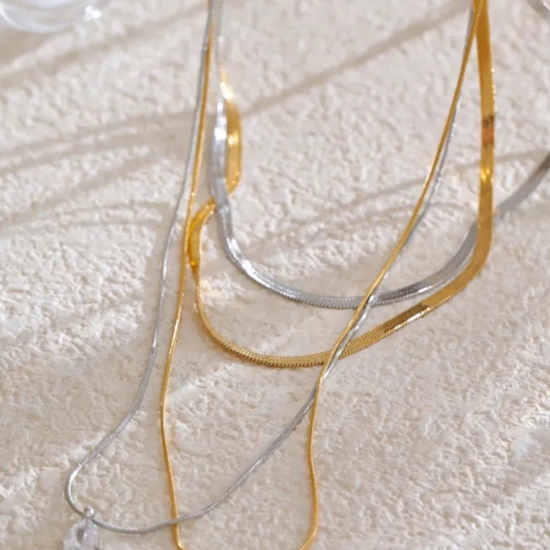 Double Layer Water Drop Pendant 18K Gold Plated Necklace