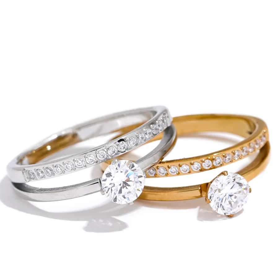 Luxe Jewels Cubic Zirconia Stainless Steel Double - Romantic Gold Plating Jewelry