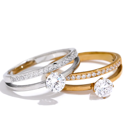 Luxe Jewels Cubic Zirconia Stainless Steel Double - Romantic Gold Plating Jewelry