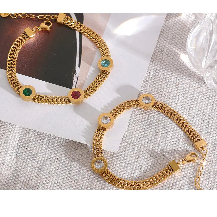 Colorful CZ Cuban Bracelet – 18K Gold Plated Stainless Steel