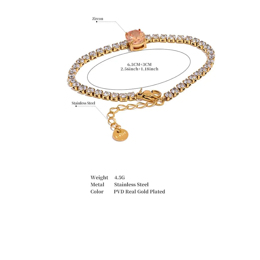Luxury Tennis Zirconia Bracelet – Gold Plated Stainless Steel, Waterproof