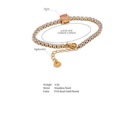 Luxury Tennis Zirconia Bracelet – Gold Plated Stainless Steel, Waterproof