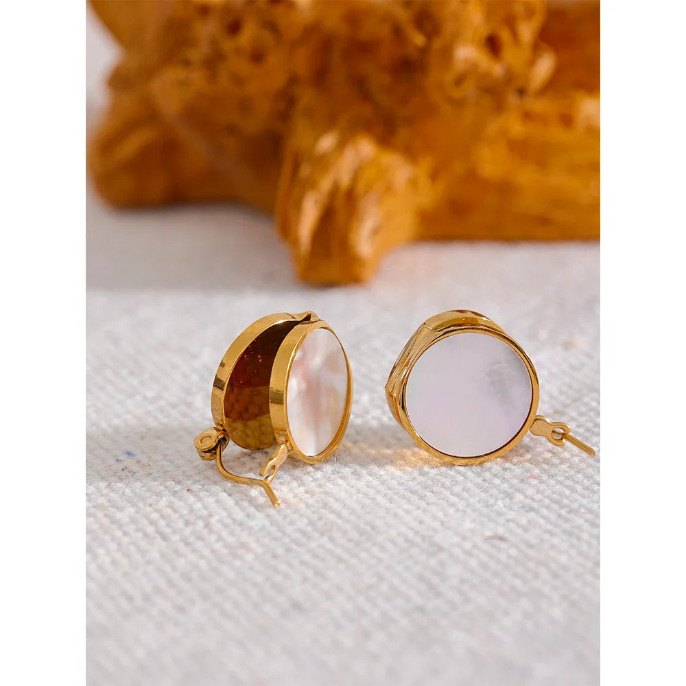 Natural Shell Water Resistant Gold Hoop Earrings
