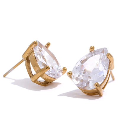 Water Drop CZ Stud Earrings – 18K PVD Gold Plated Tarnish Free Jewelry