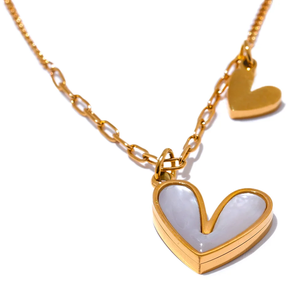 Red Enamel Heart Shell Pendant – Gold Stainless Steel Necklace